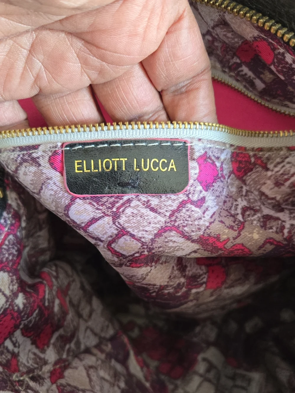 Elliott Lucca Black Leather Satchel with Gold Hardware